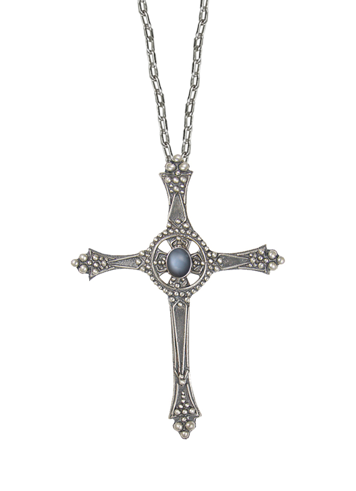 Sterling Silver Baroque Cross Pendant With Grey Moonstone